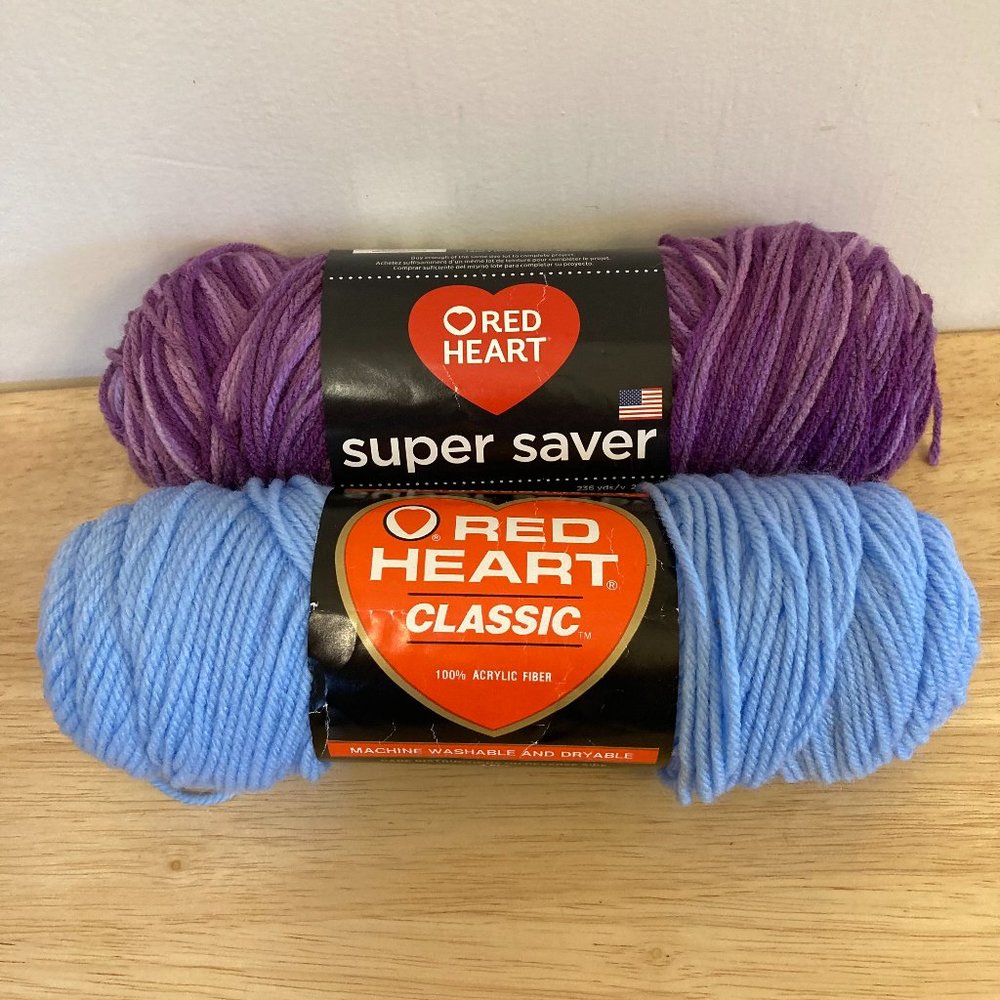 Red Heart Yarn Lot of 2 Purple Tones Ombre & Blue Jewel Skeins Made in USA